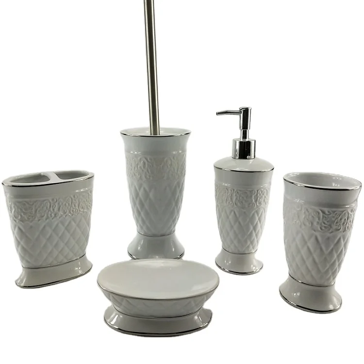 Western White Dolomite Ceramic Hotel Bathroom Accessories Set