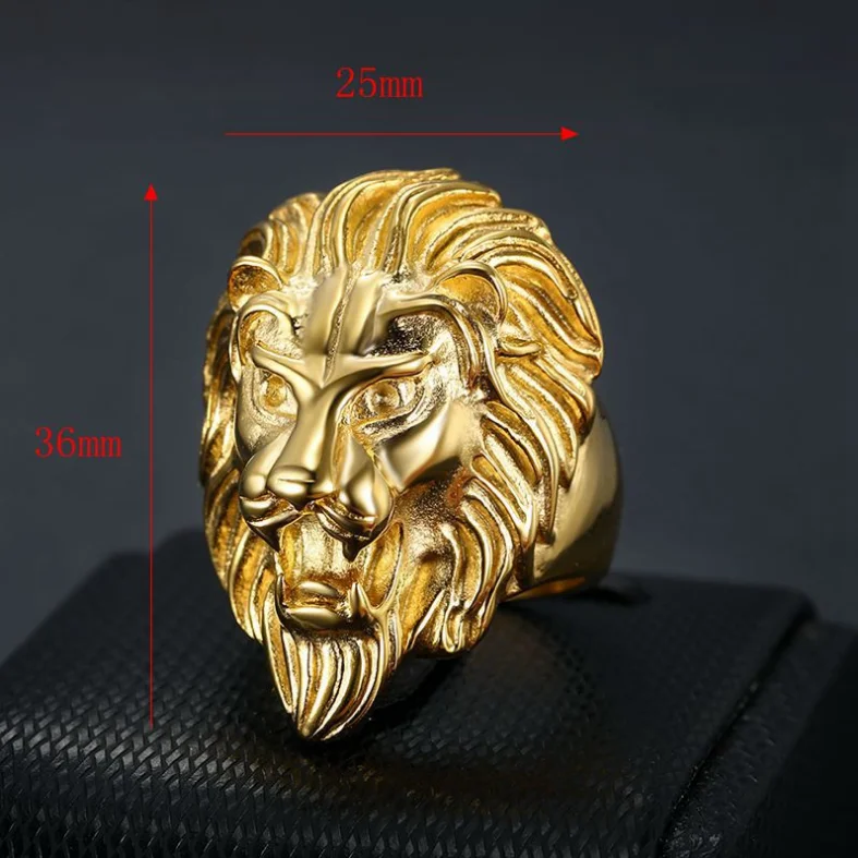  Мужское кольцо с позолоченным вакуумным покрытием XUNBEI 316 нержавеющая сталь хип-хоп голова льва ручная