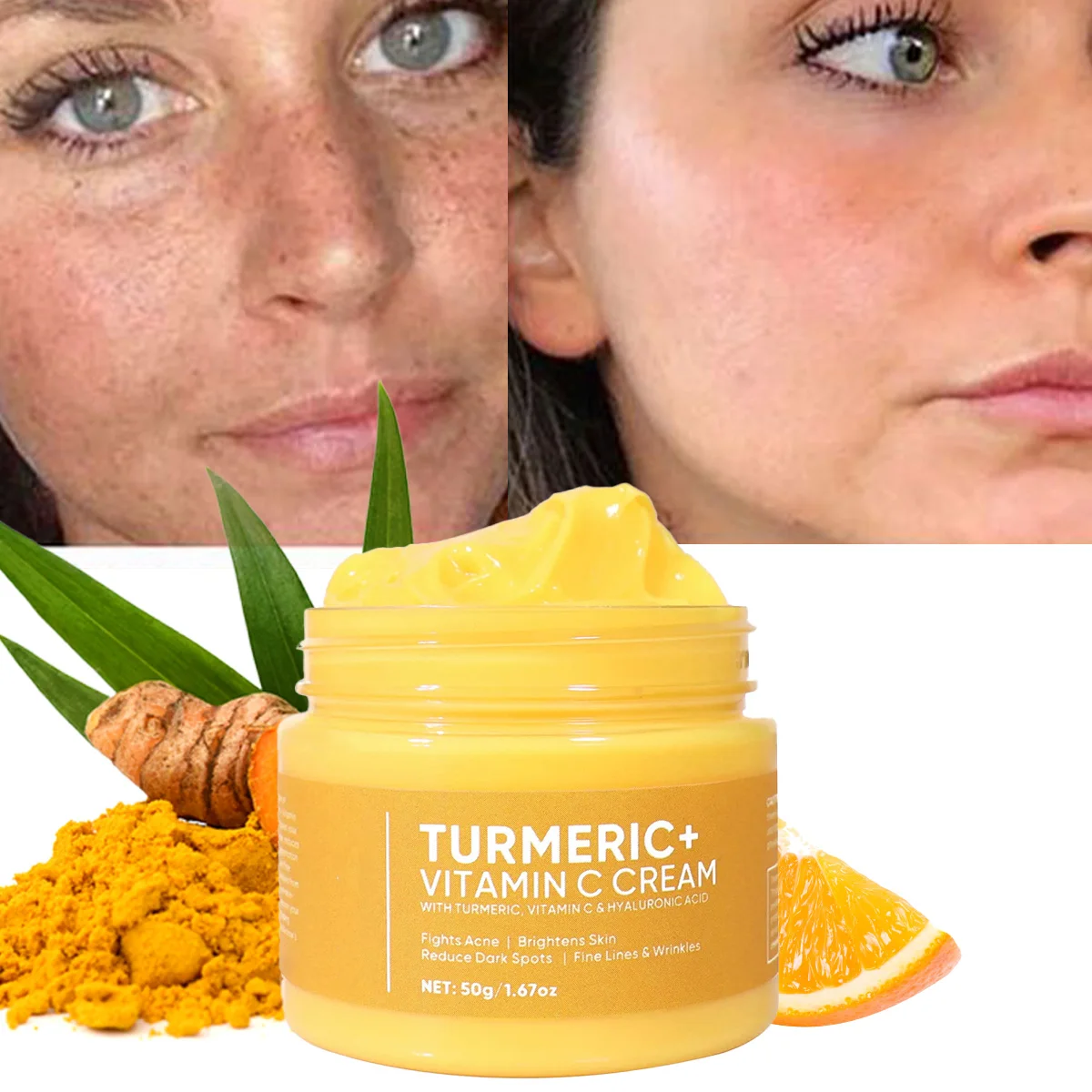 Private Label Oem Natural Organic Vitamin C Triple Repair Whitening Brightening Remove Dark Spots Turmeric Face Cream
