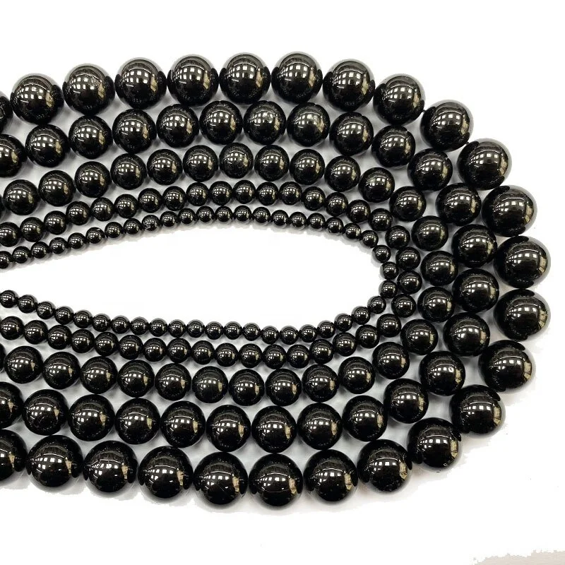Wholesale Natural Black Tourmaline Gemstone Round Shape Beads For Jewelry Making Bracelet Necklace Pendants  for Men Women
