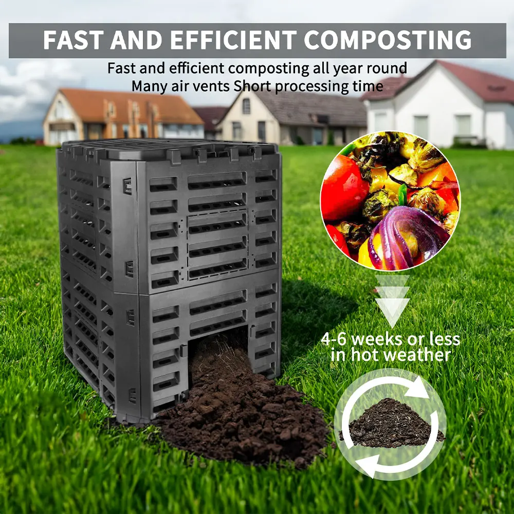 340L Grass Flowers Plants Composteur de jardin Organics Dual Rotating Outdoor Composting Worm Garden Home Composter Compost Bin