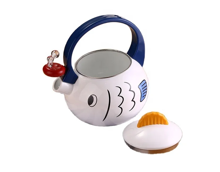 Wholesale Factory  2.4 L cartoon tea pot enamel whistling tea household hot water kettle with bakelite handle