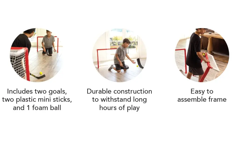 Mini Indoor Miniature Hockey Set includes 2 Goals 2 Sticks and 1 Foam Ball