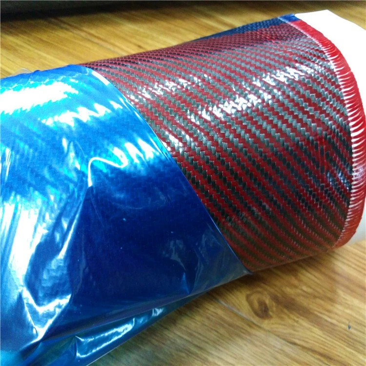 Factory Custom 3k 200g Red Plain Carbon Fiber Aramid Fiber Hybrid Fabrics Colored Red Carbon Fiber Fabric Roll Price