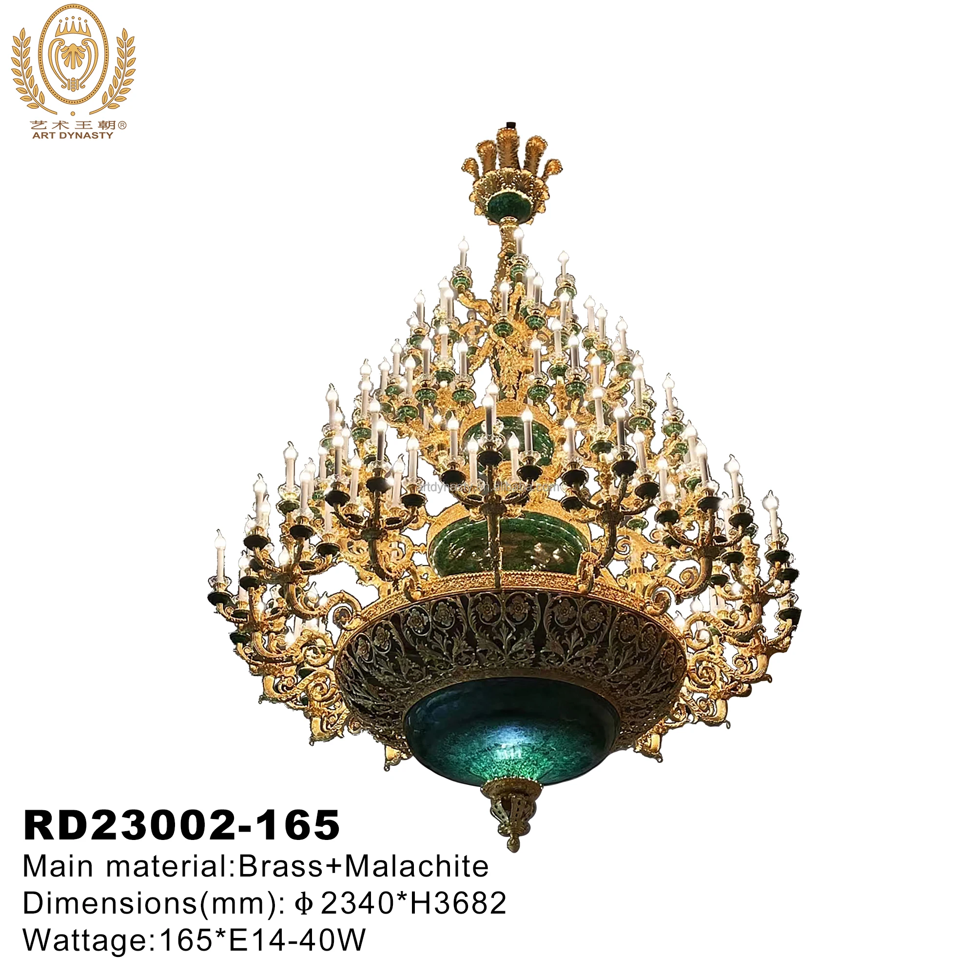 Hotel Lobby Luxurious Large Malachite Pendant Lamp Chandelier 165 Lights Energy Saving for Villa Classical Carved Gilded Brass