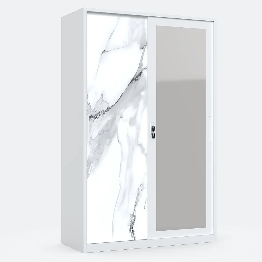 Steel Bedroom Wardrobe Iron Almirah 2 Door Cloth Metal Sliding Door Wardrobe Closet With Mirror