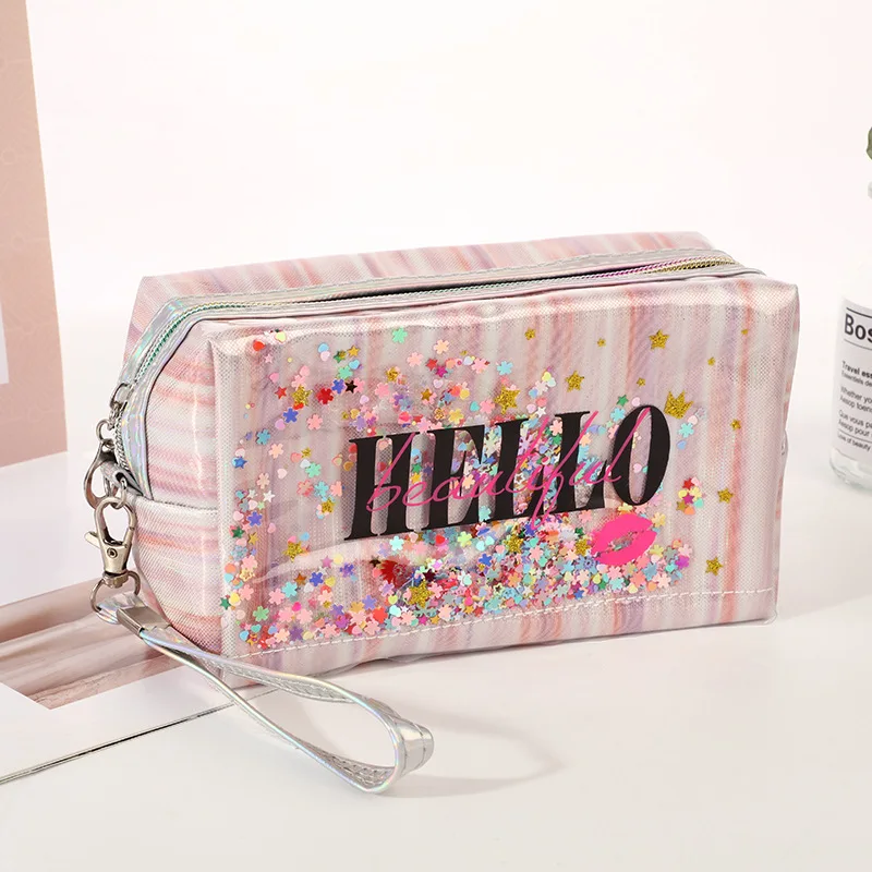 Luxury Elegant PVC Makeup Bag Holographic Laser Plastic Ziplock Pouch Bag Cosmetic Waterproof Travel Toiletry Cosmetic Bag