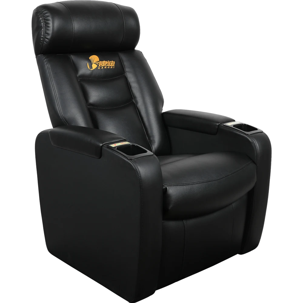High quality VIP custom logo cinema theatre leather sofa seating with electric recliner and cup holder