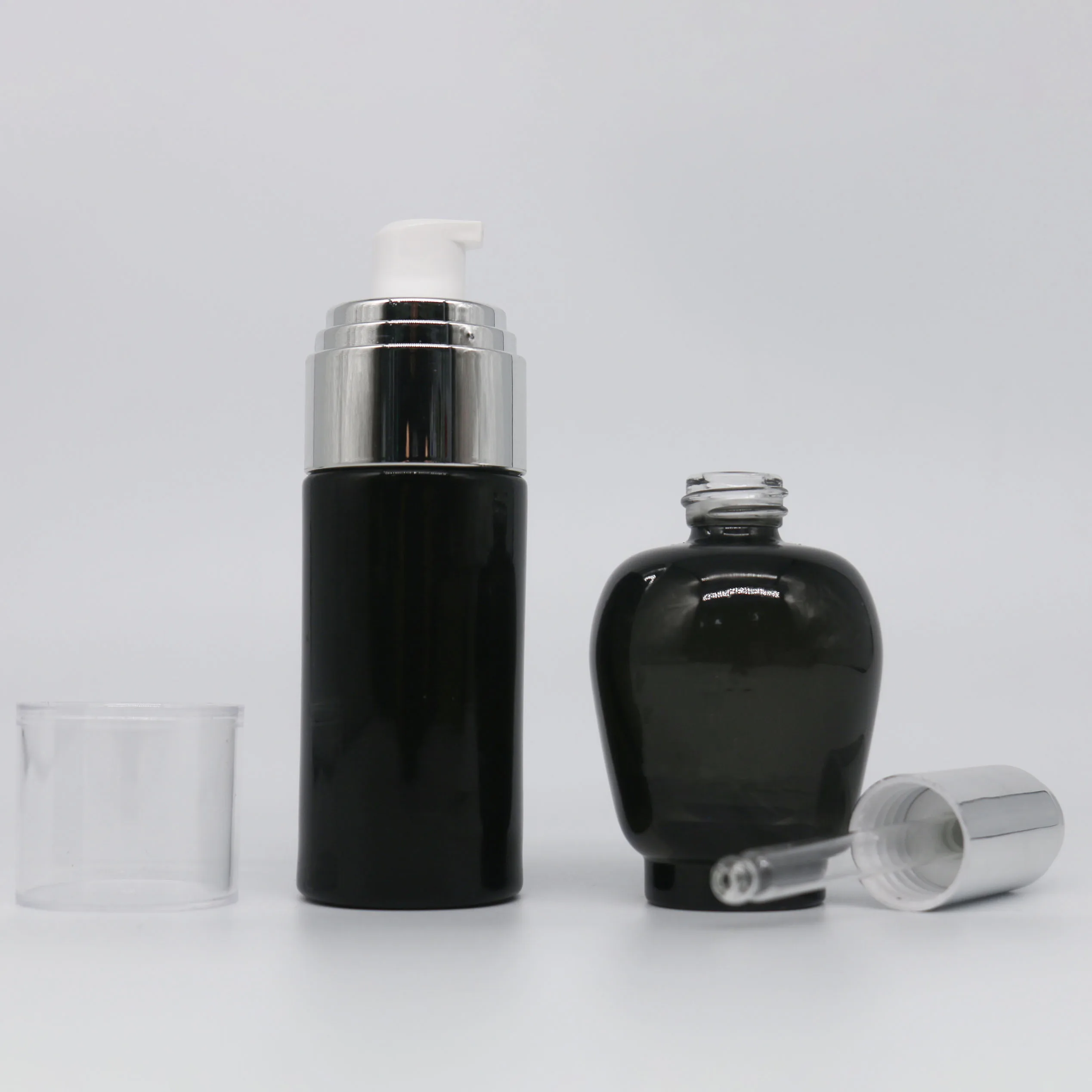 High quality serum packaging 2 oz glass pump bottle 30ML Luxury glass bottle pump cosmetic glass serum bottle with pump