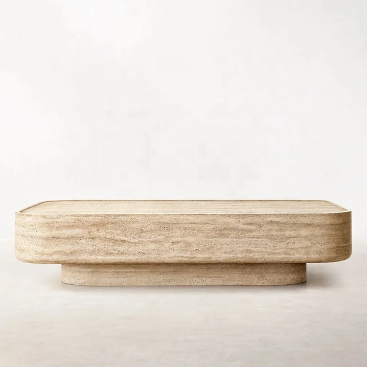 Custom Drop Shipping Furniture Factory Price Living Room Big Centre Grey Marble Plinth Travertine Coffee Table Natural