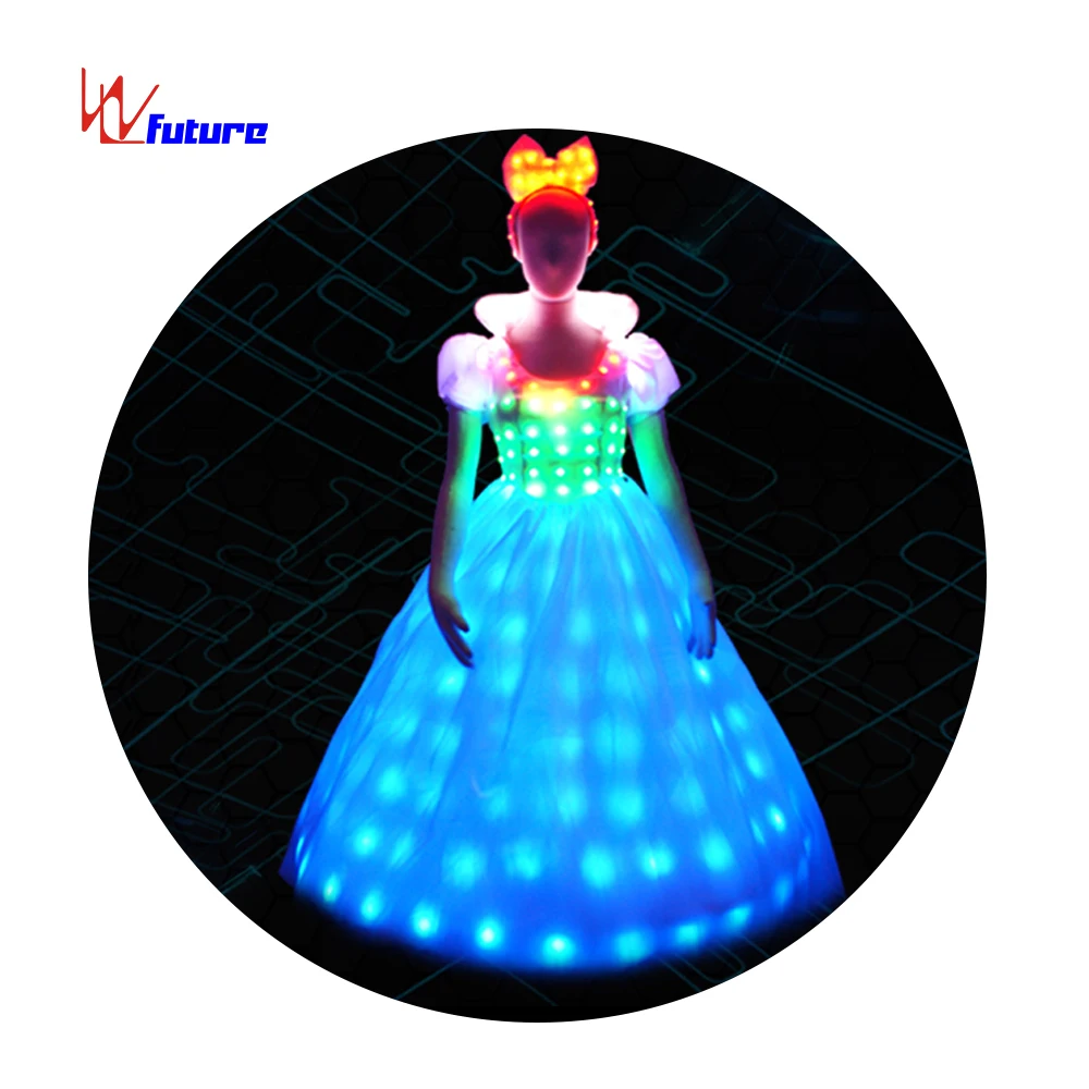 Shiny Princess Costume LED Light Dress Cartoon Elsa Princess Dress Birthday Party Dress 1 Piece for Girls, White Adults Luminous