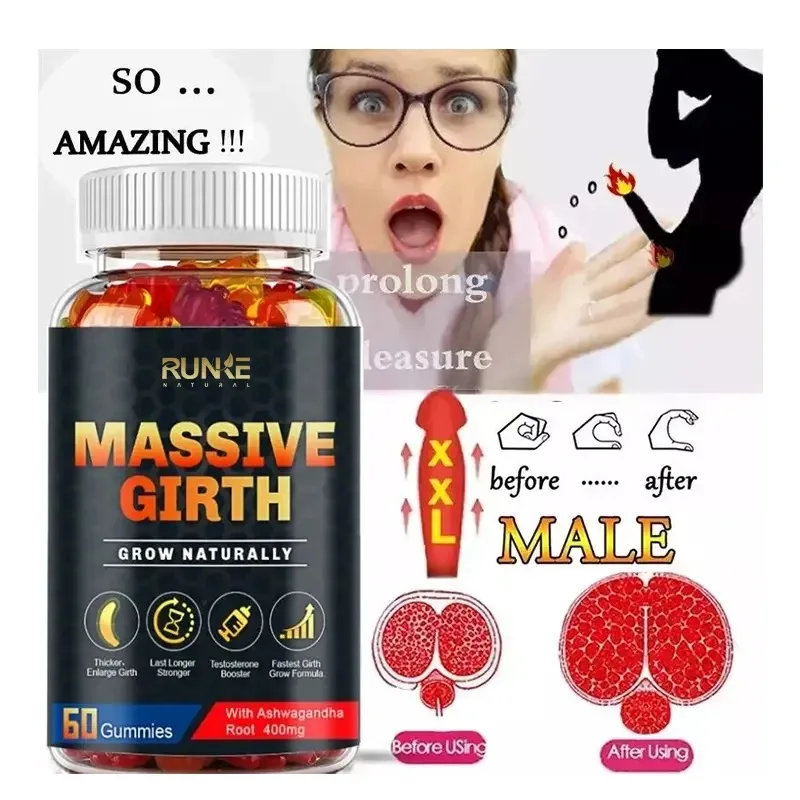 OEM Male Enlarger Thicken Longer Bigger 3 Inch Growth Ashwagandha Root Enlargement 60 Gummies Male Enhancement Gummies for Men