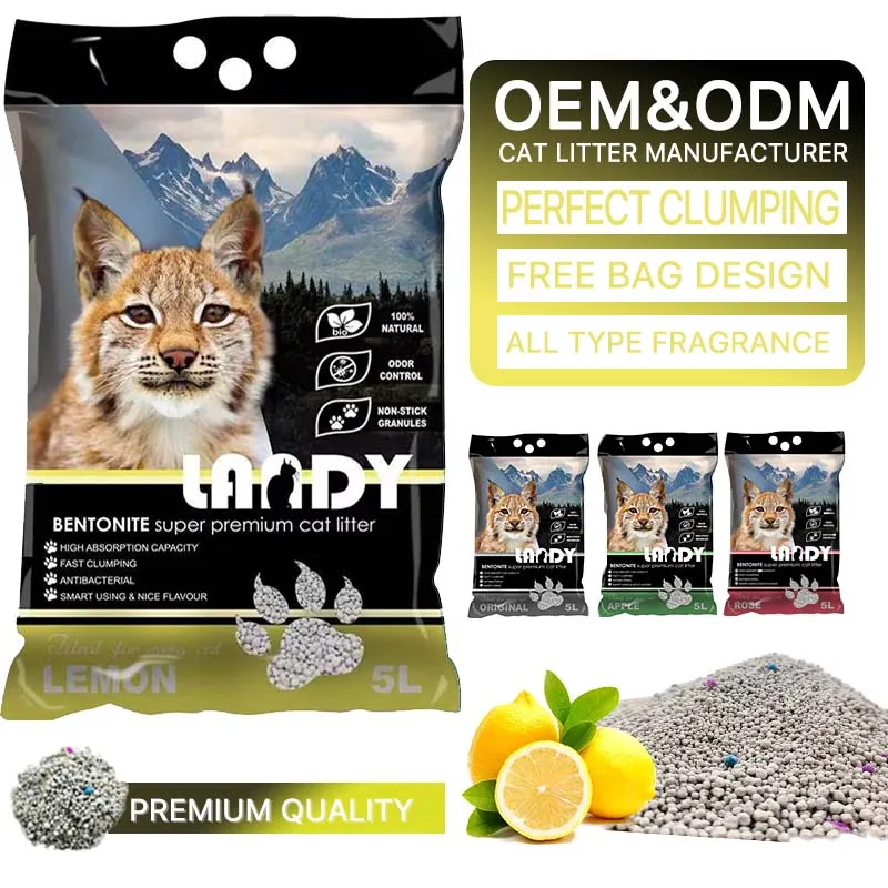 Arena para gatos Dust Free Strong Clumping Sodium Clay Cat Sand 8Kg/10L Easy Clean Lemon Scent Bentonite Cat Litter