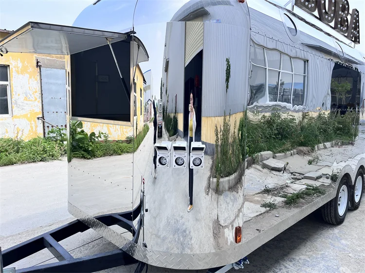 20ft large airstream towing truck mirror stainless outlook big trailer outdoor vending business service mobile truck