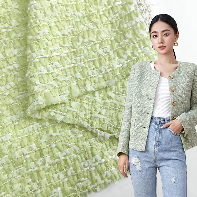 wholesale 2021 new design green wool tweed fabric polyester acrylic blend 360 gsm