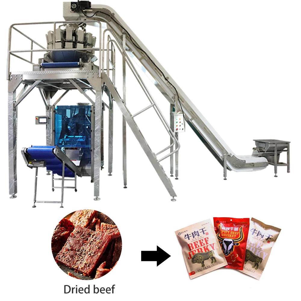Automatic Multihead Weighing Vertical Sealing Dried beef Meatball Dumplings Packing Machine