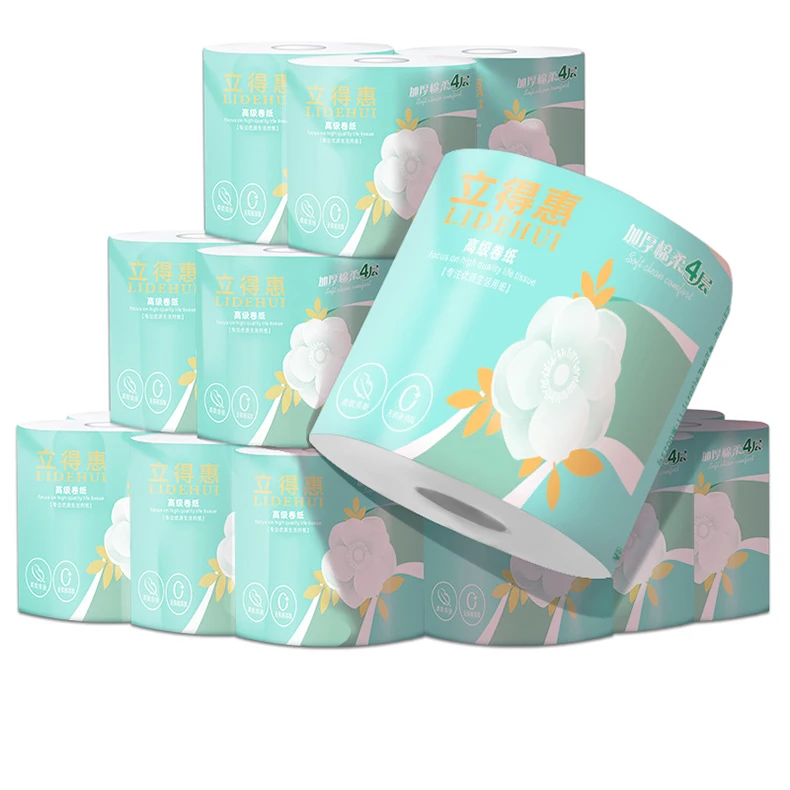 virgin wooden pulp toilet paper roll with customized plastic wrapping or paper label print in 1-4ply