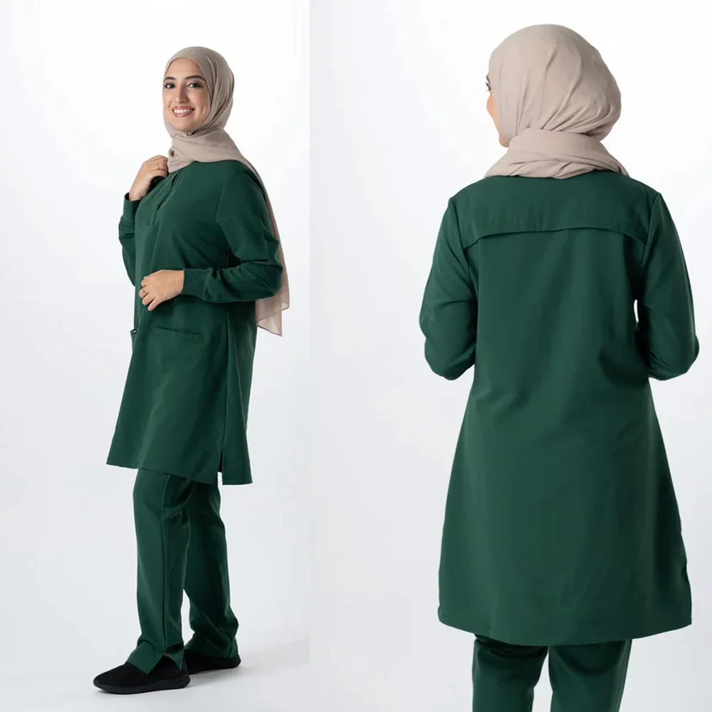 High Quality Islamic Doctor Muslim Middle East 4 way Stretch Custom Straight-leg Arabia Pants Uniforms Hospital Nurse Scrubs Set