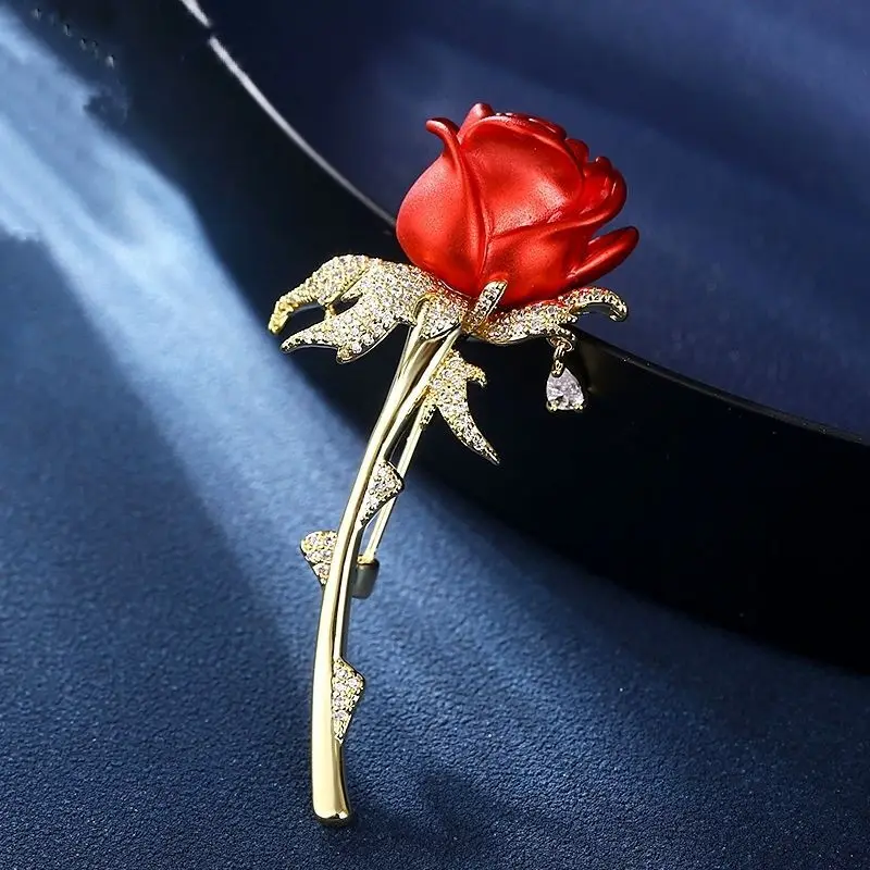 Hot Sale Hijab Muslim Scarf Brooches Pins for Women Cubic Zirconia Sparkly High Quality Zircon Rose Flower Jewelry Brooches