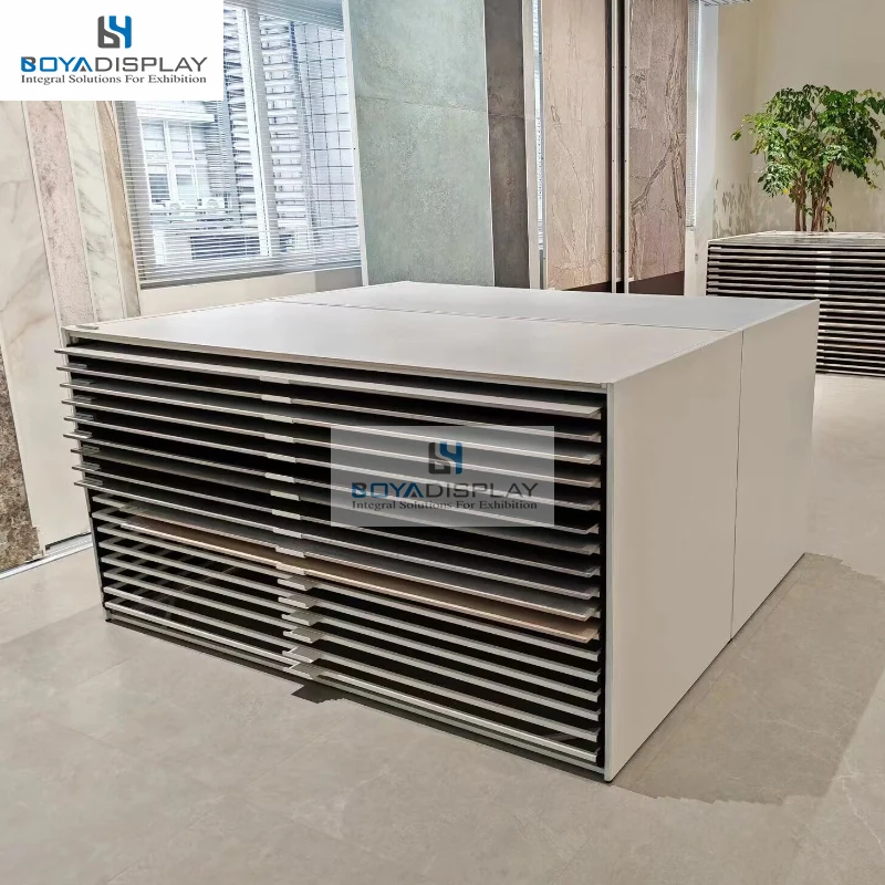 Boya Customized High-End Save Space Silent Pull-Out Sliding Ultra-Thin Ceramic Tile Sample Display Drawer Cabinet With Handle