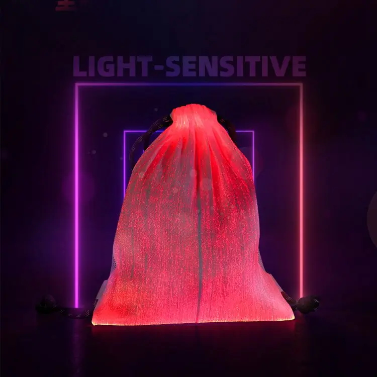 Unisex APP Control Music Activated LED Backpack LED Light Up Fiber Optic Drawstring Backpack Bag For Music Festival Rave Party