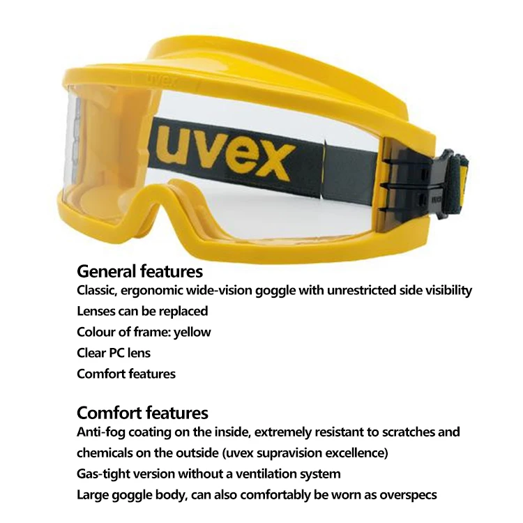 Uvex ultrasonic 9301613 Lentes De Seguridad Chemical Scratch Resistant Anti Fog UV Eye Protection Safety Goggle