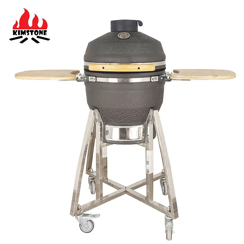 Kimstone kamado 18 inch ceramic grill  cast iron foam glaze picnic essentials easy to clean