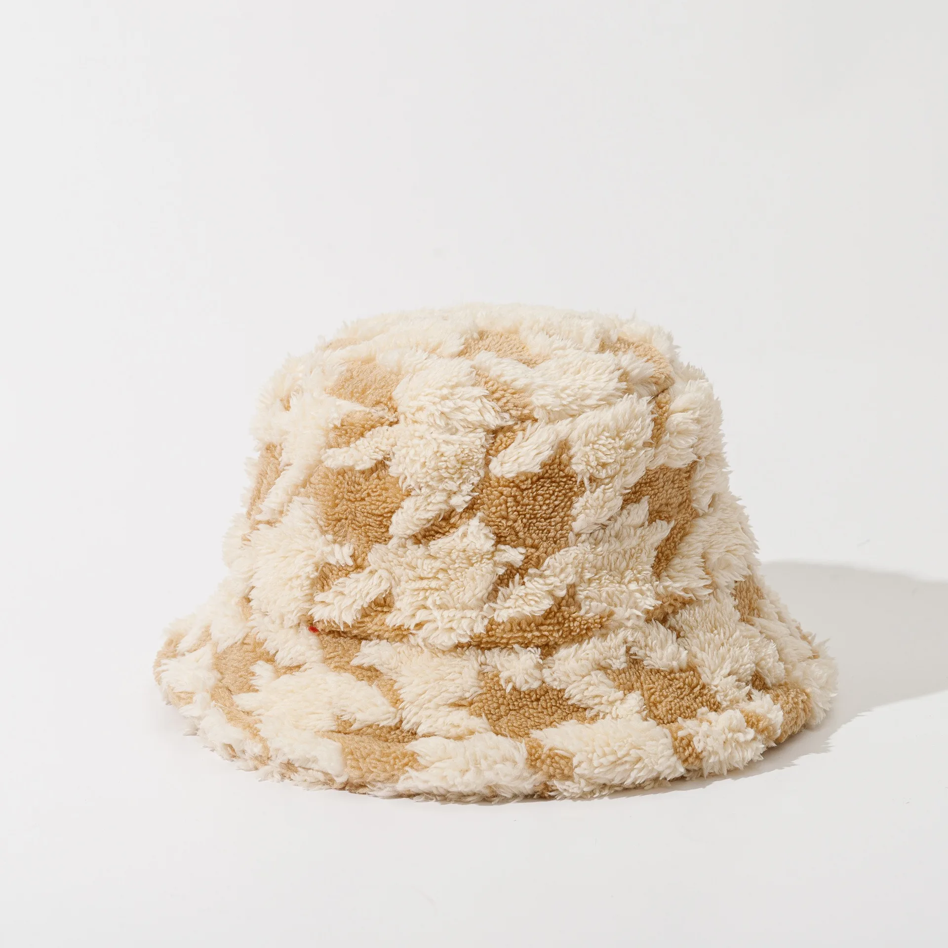 Thousand bird check plush fisherman hat for men and women new autumn and winter face small thick hat