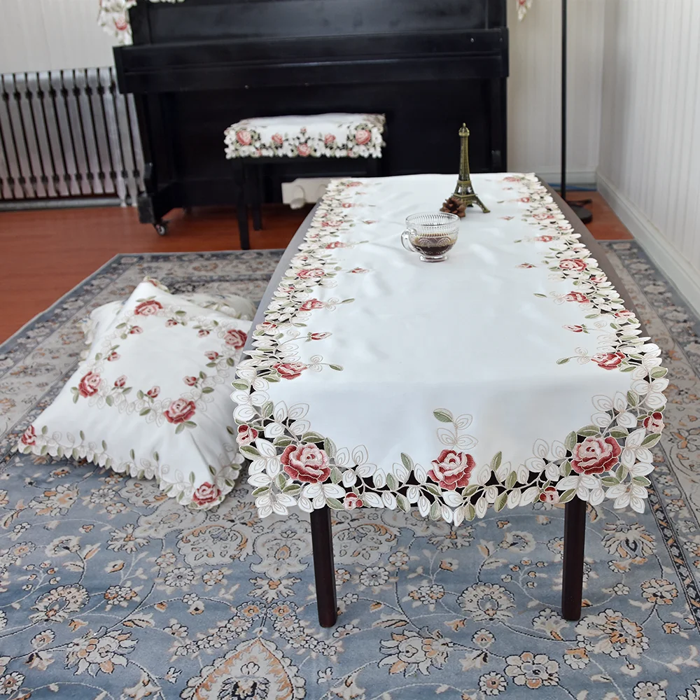 Lufu Luxury embroidered  table runner macramee table runner and placemats polyester rose embroidery tablecloth and table runner