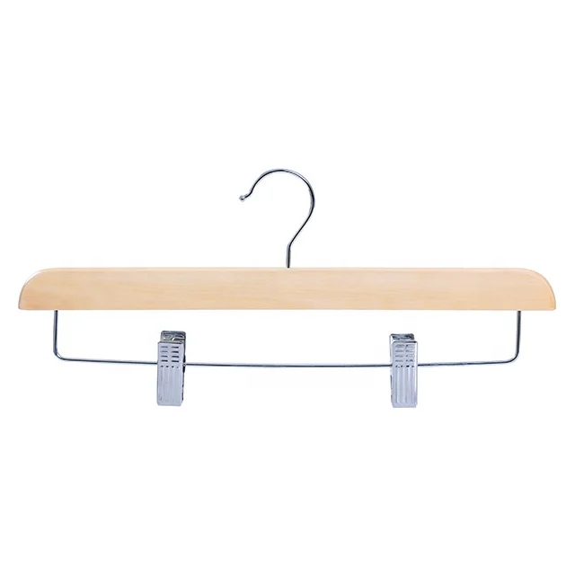 2021 Hot Solid Wood Deluxe Wooden Pants Hanger with Metal Clips Hanger Factory