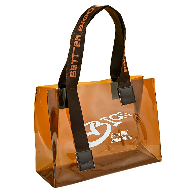 Women custom Fashion beach PVC plastic tote bag,wholesale clear pvc shopping bag Promotion Gift Bags