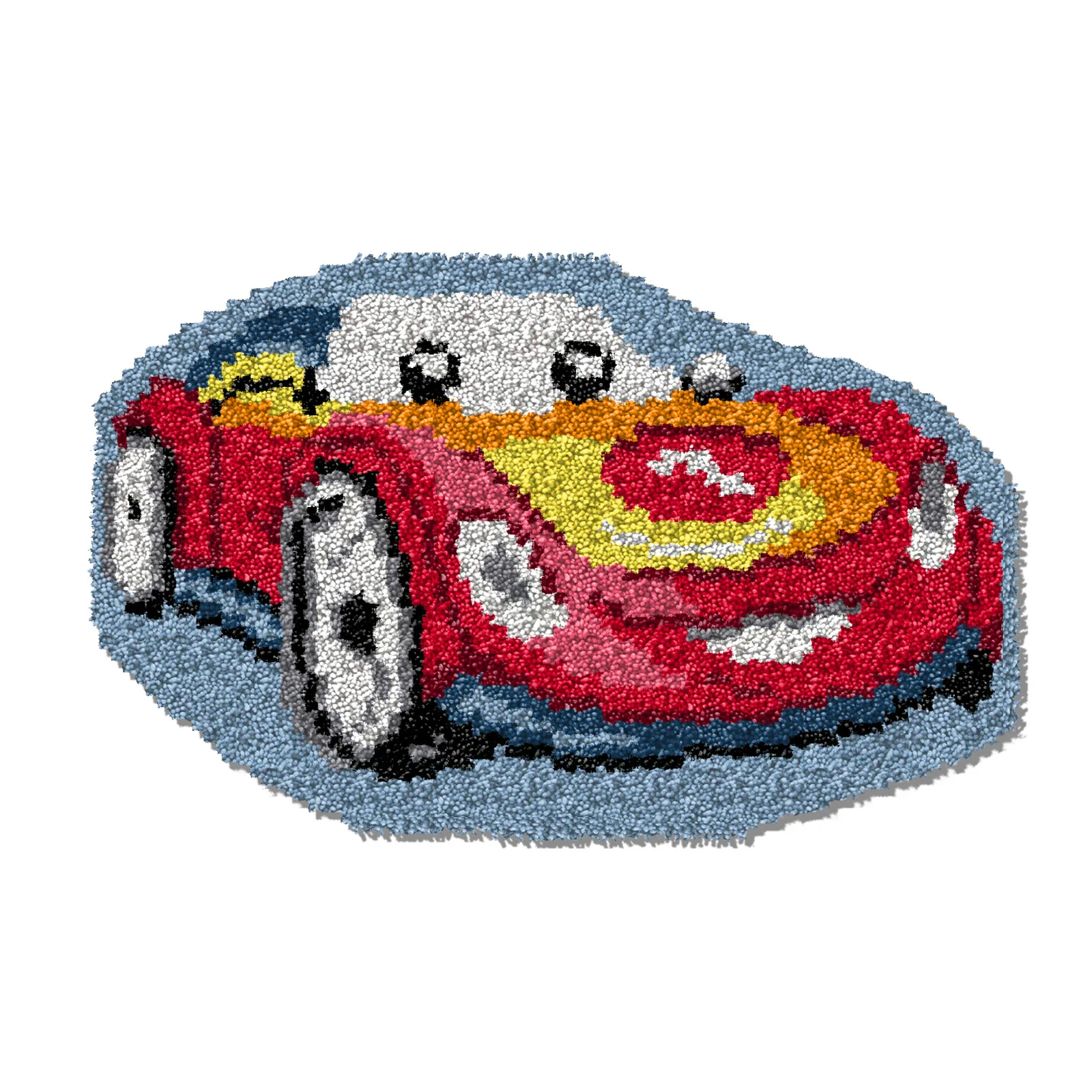 Cartoon Car Latch Hook Rug Kits,DIY Crochet Yarn Cushion for Home Decoration,Latch Hooking Craft Kit for Adults Kids