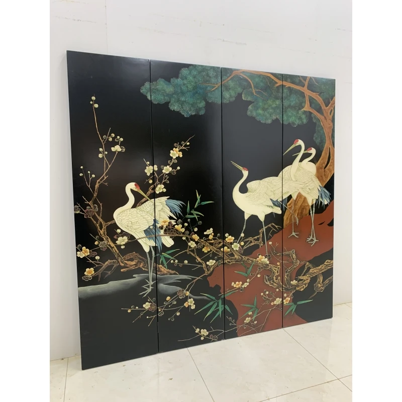 Black Folding Screen Room Divider 3 Panels Flower Set Decor Wood Picture Frame Bamboo Shoji Screen Movable Art Theme Partition