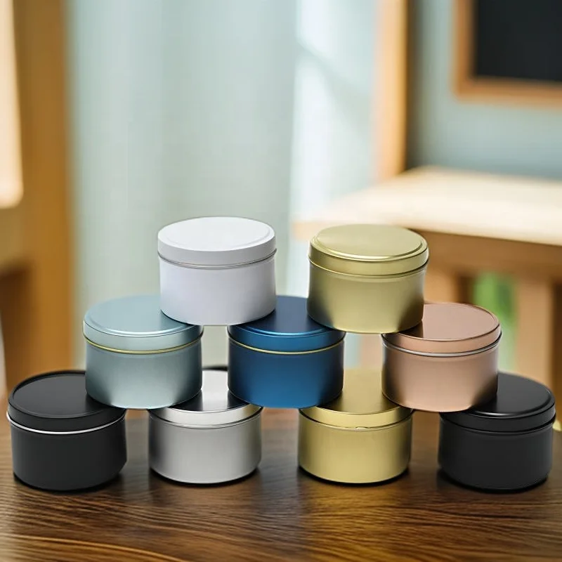 Оптовая продажа 2 унции 4 6 унций 8 Пустые круглые розовые золотые матовые белые черные бесшовные металлические контейнеры/банки для свечей