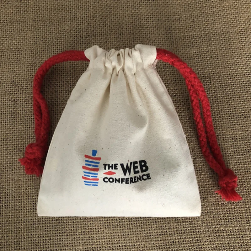 Promotional Calico Cloth Canvas Drawstring Bag With Logo Printed Eco Friendly Organic Muslin Cotton Pouch