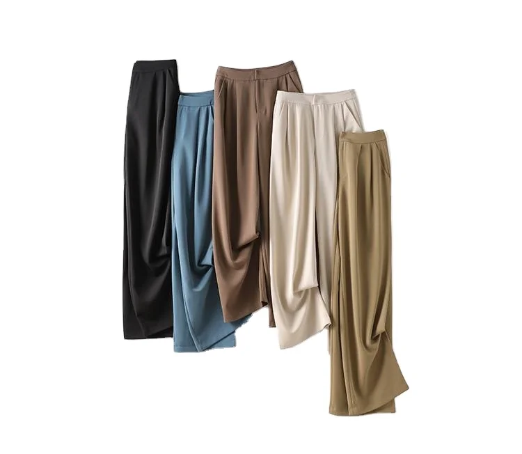 2021 High Quality Fashion Suit Casual Pants Women Drape Custom Polyester Fabric Wide Leg Pants Loose Pants