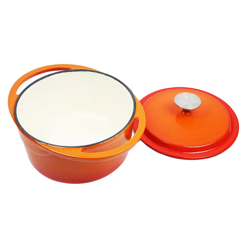 Factory Outlet New Product 20CM Orange Cooking Pot / Nonstick Cast Iron Casserole Hot Pots Dutch Oven with Lid