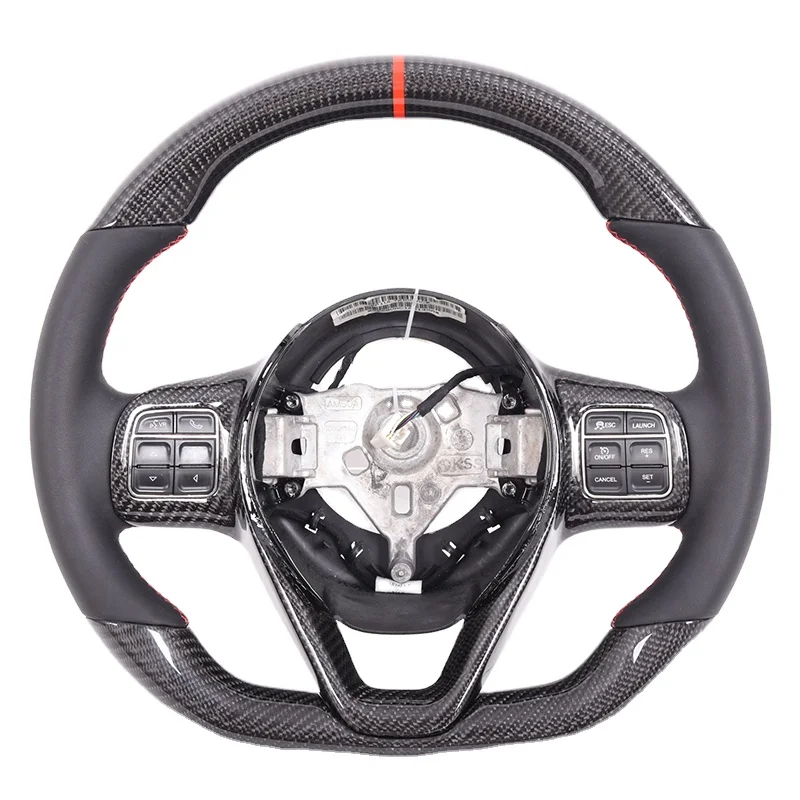 100% real Carbon Fiber  Steering wheel for Dodge  Viper with Black  Smooth  Leather with red stripe color