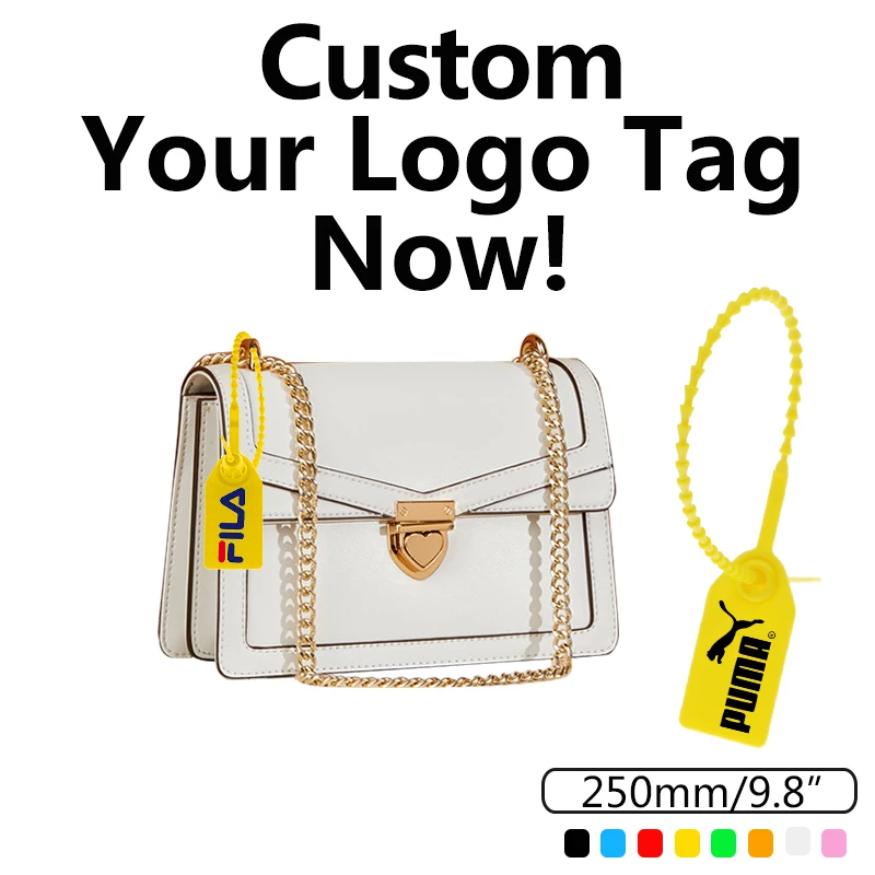 logo custom shipping pull tight plastic tamper proof security seals clothes pants clothing shoe labels t shirt hang tags