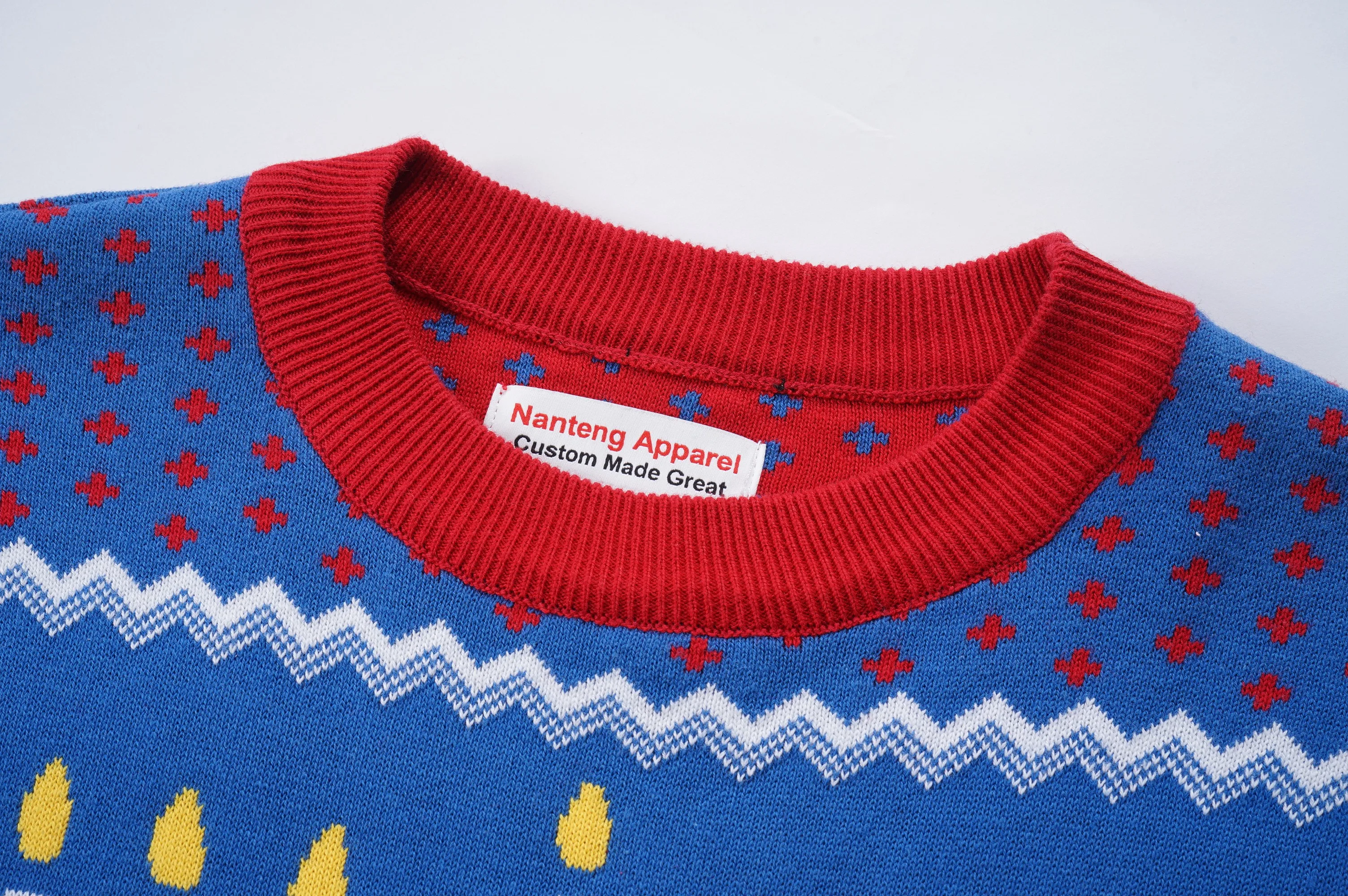 Nanteng Custom Logo Jacquard Knitted Letter Pattern Unisex Christmas Pullover Sweater