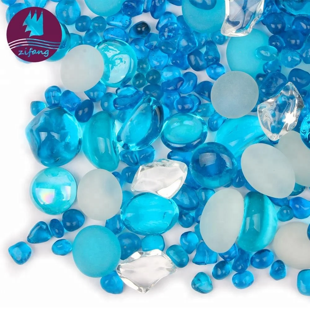 The Aquarium With Customizable Colors Is Decorated With Reflective Glass Pebbles With Different Shapes