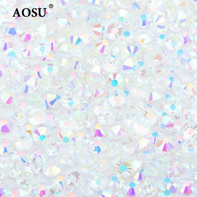 AOSU Top Quality SS3 SS6 SS16 SS20 Transparent AB Diamond Strass Flatback Crystal Stones Glass Nail Rhinestone For Dress