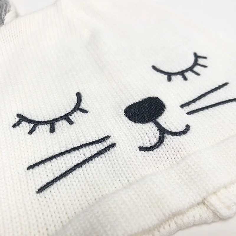 ODM Baby Girl Boys Toddler Winter Hat with Earflap Pom Pom Hood Thick Warm Cute Cat Baby Beanie