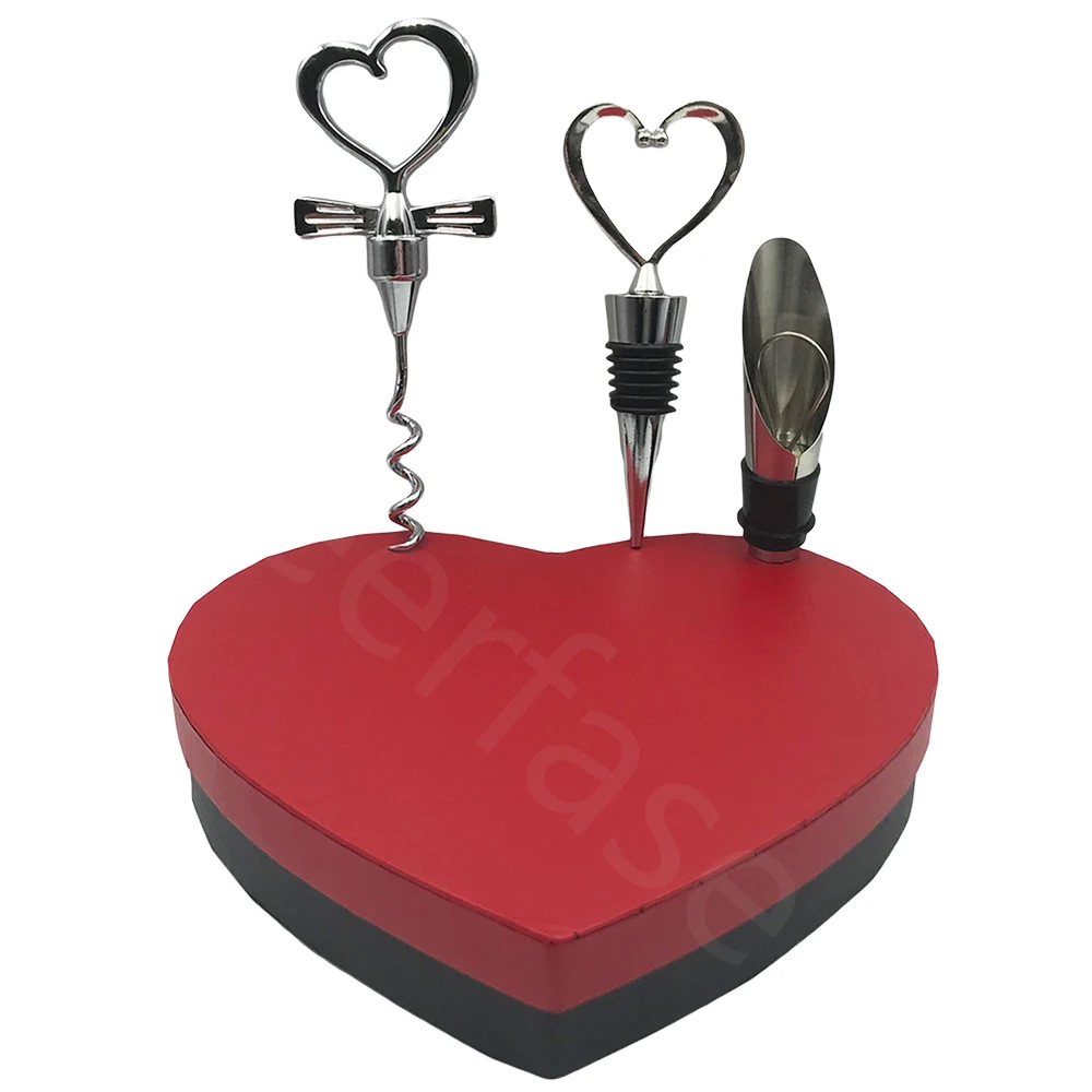 Well Made Heart Shaped Wedding Gift Box Set And Wine Bottle Stopper Heart Shaped And Heart Opener