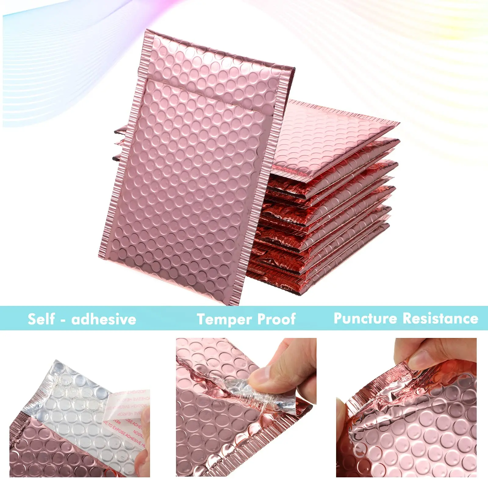 Metallic Bubble Envelope Bags Customized Printed Rose Gold Metallic Foil Padded Packaging Bubble Mailer