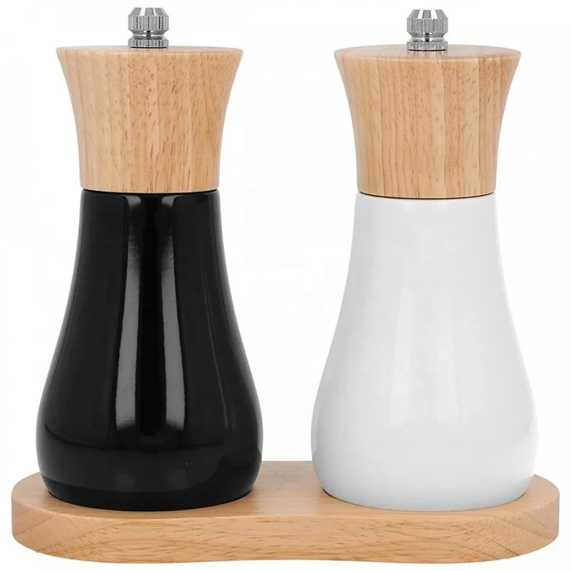 Classical Grinder SetsSalt and Pepper Shakers Manual 2pcs Wood Salt and Pepper Mills Set With Wood Holder