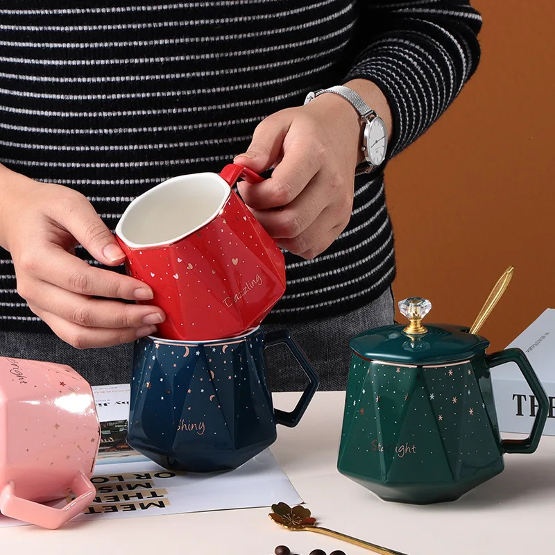 Template Simple European Fashion Color Glaze Diamond Starry Mug