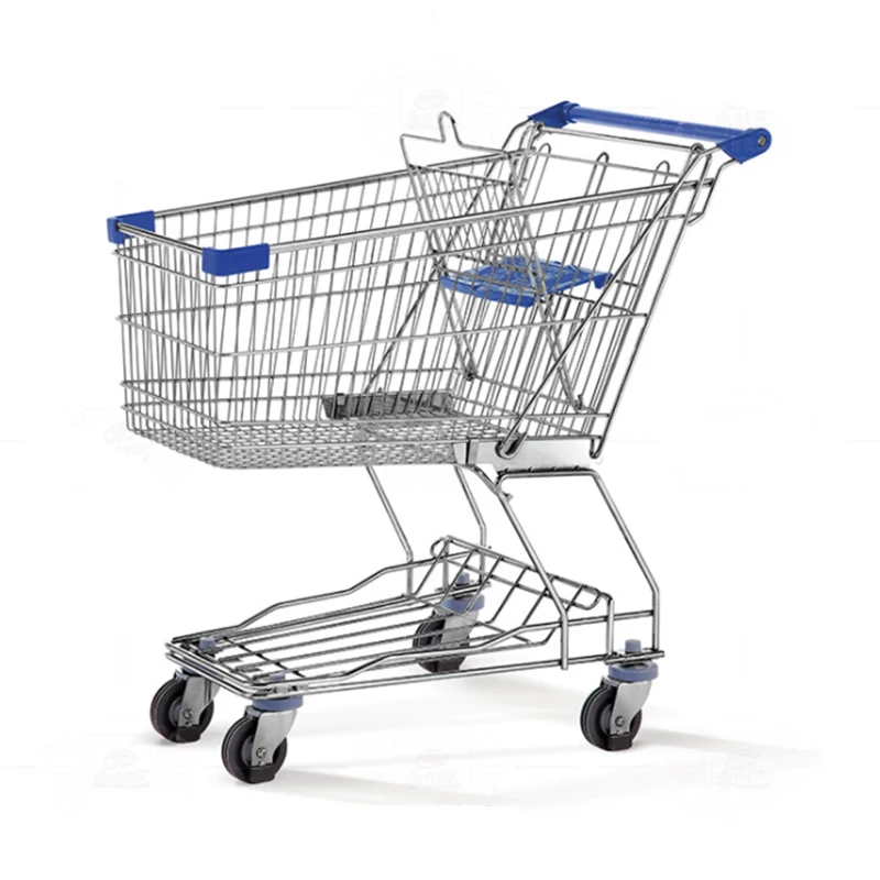 Customized Double Layers Supermarket Retail Stores Shopping Baskets Cart Trolley