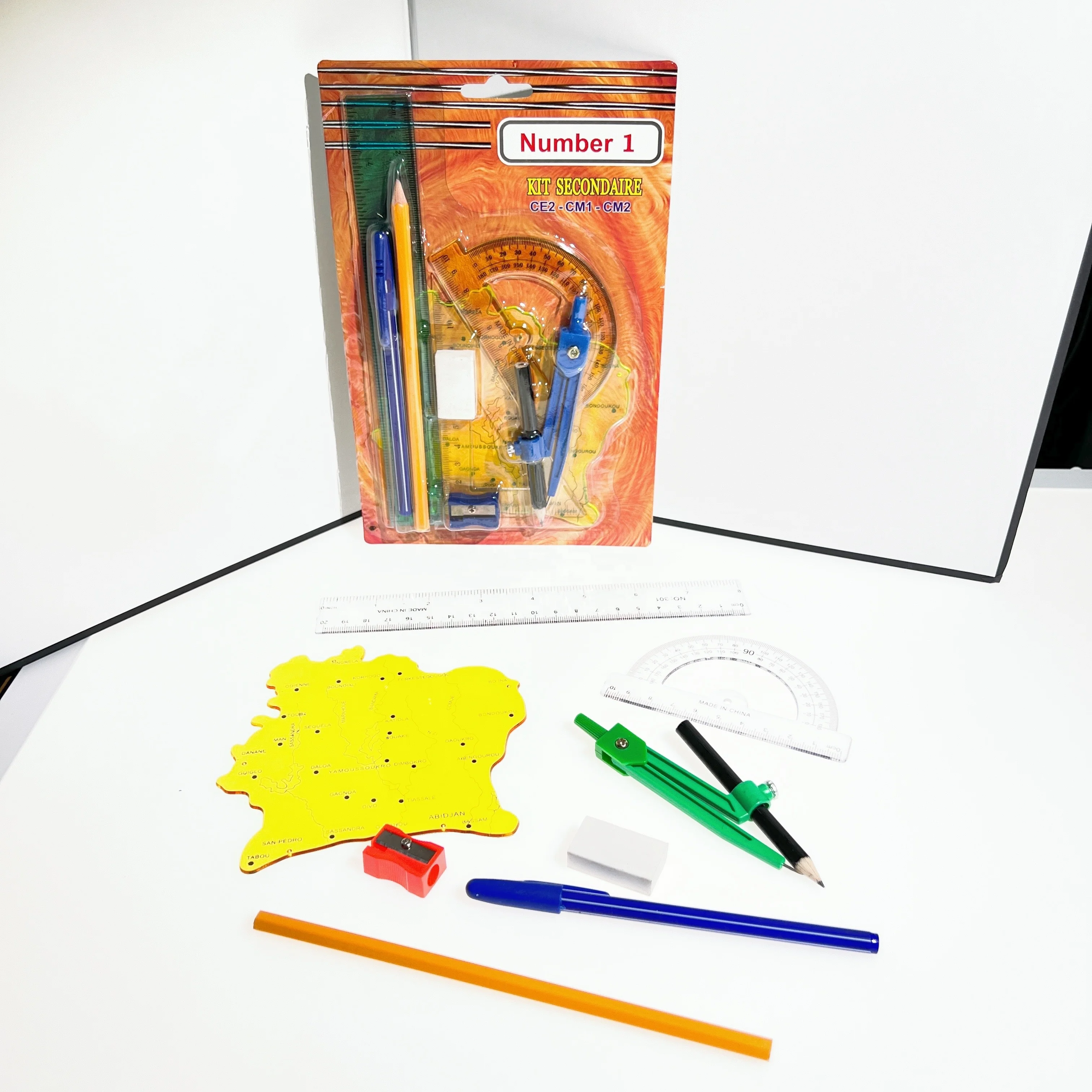 9pcs Math Geometry Set Blister Card Ruler Set Drawing Stencil Professional Stationery Compass Geometry Sets