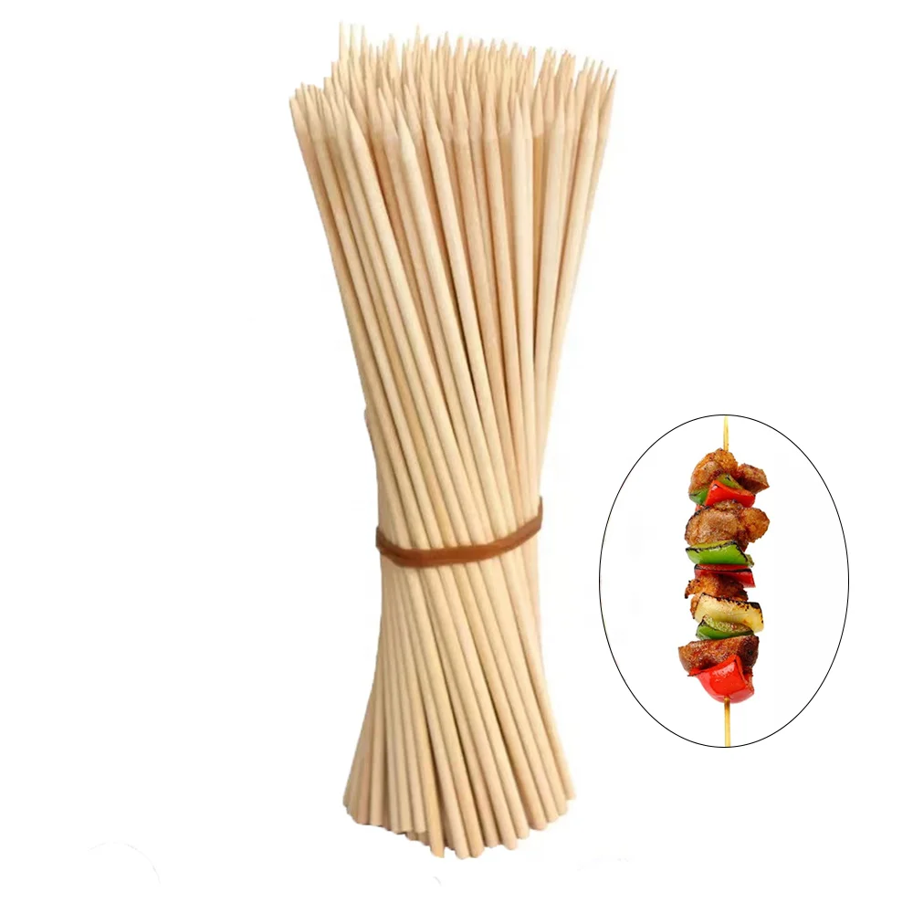 Eco-friendly Wood Kabob 2.5mm 30cm Sticks Barbeque Skewers Round Bamboo Skewer with Custom Logo Disposable BBQ